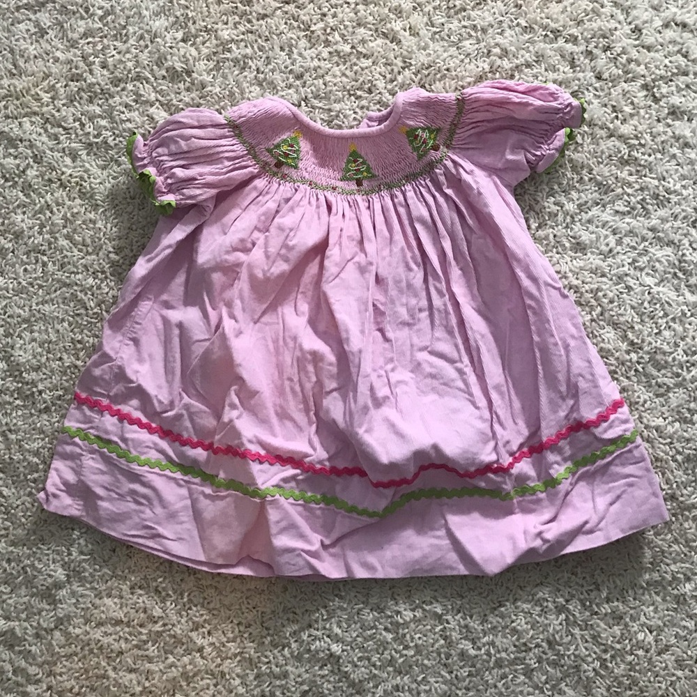 Christmas tree smocked dress, 12 mos